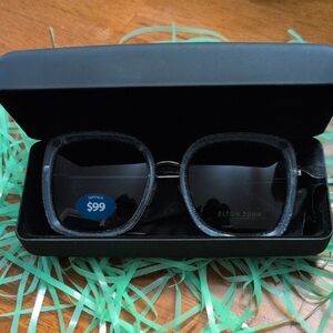 Elton John Black Oversized Square Sunglasses